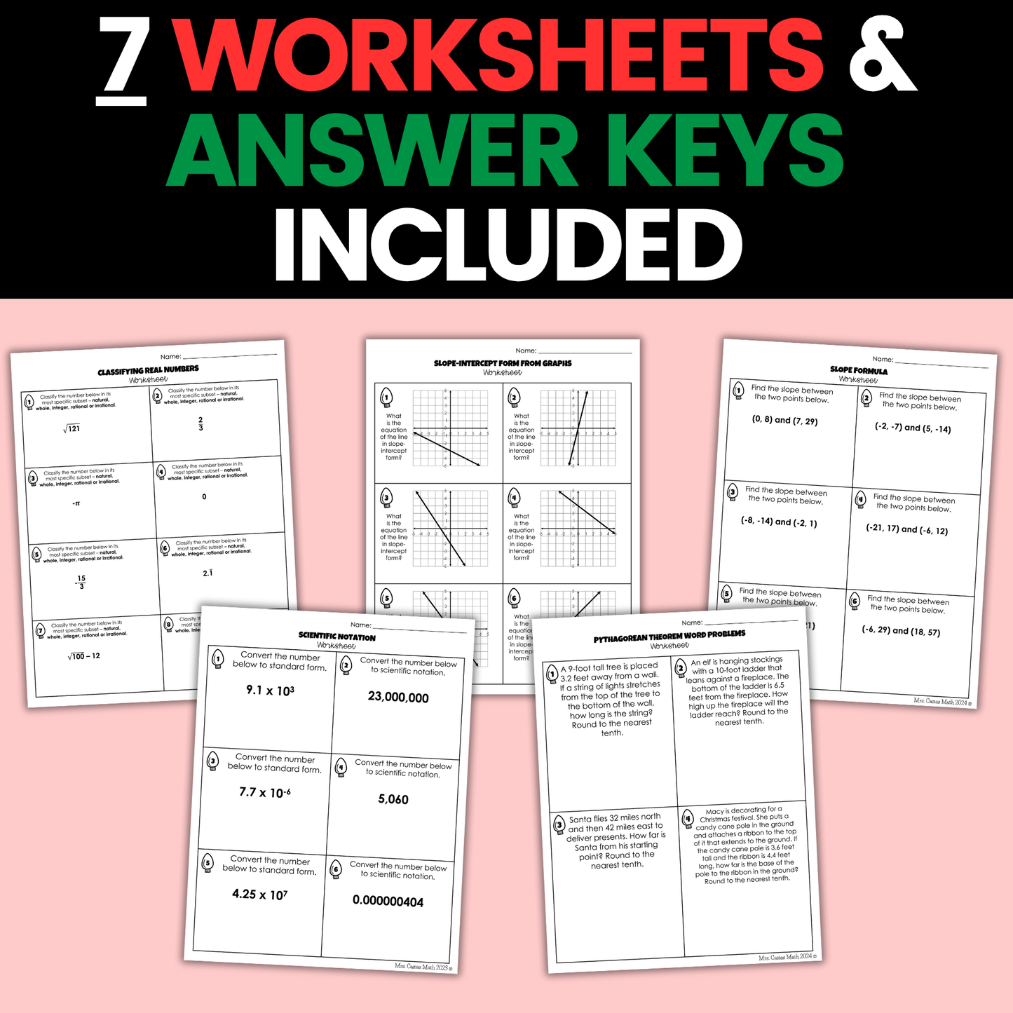8th Grade Math Christmas Holiday Activities Digital and Worksheets BUNDLE