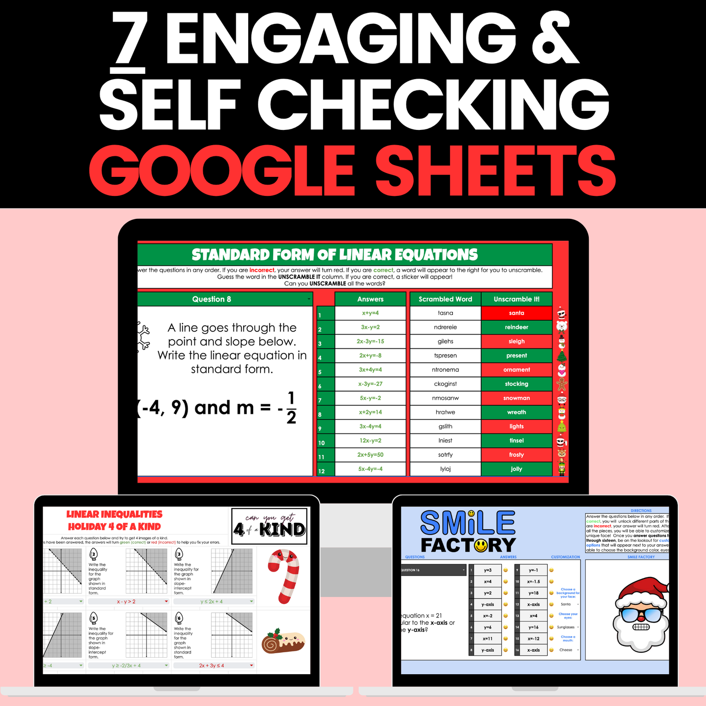 Algebra 1 Christmas Holiday Activities Digital and Worksheets BUNDLE