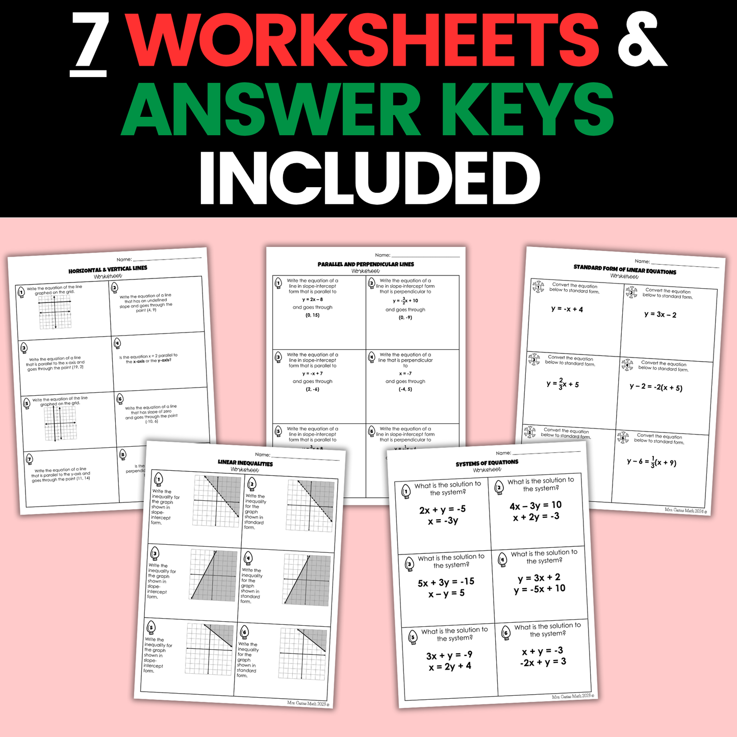 Algebra 1 Christmas Holiday Activities Digital and Worksheets BUNDLE