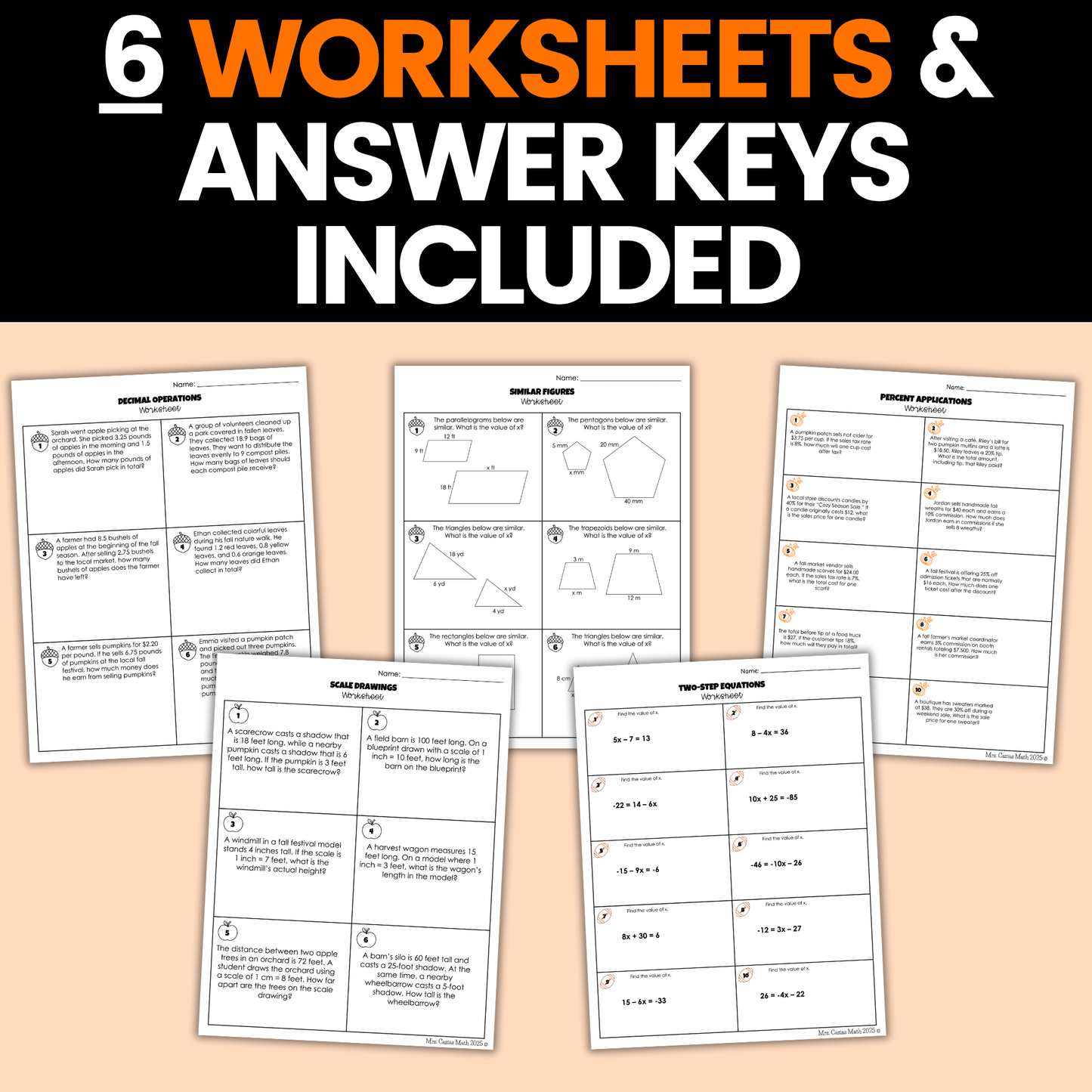 Fall Math Activities 7th Grade Google Sheets and Worksheets BUNDLE