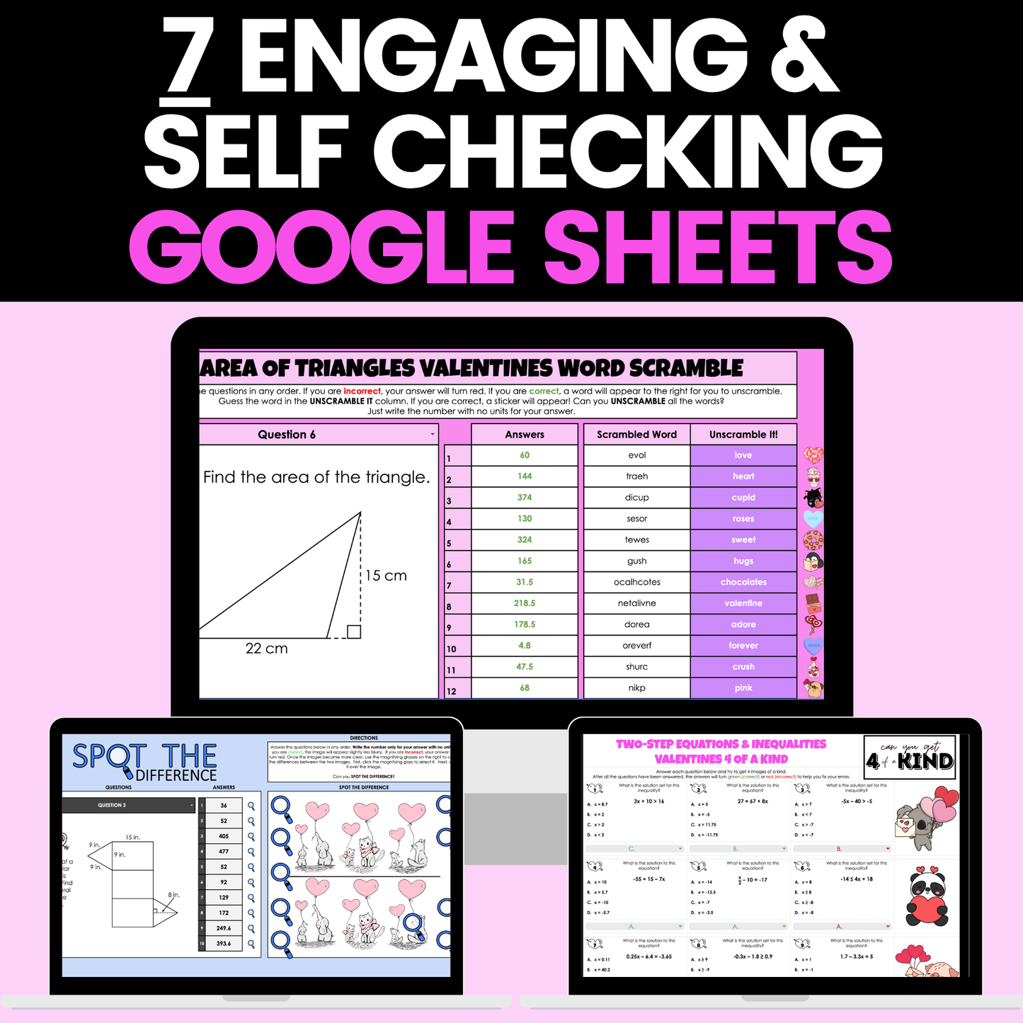 7th Grade Math Valentines Day Activities Digital and Worksheets BUNDLE