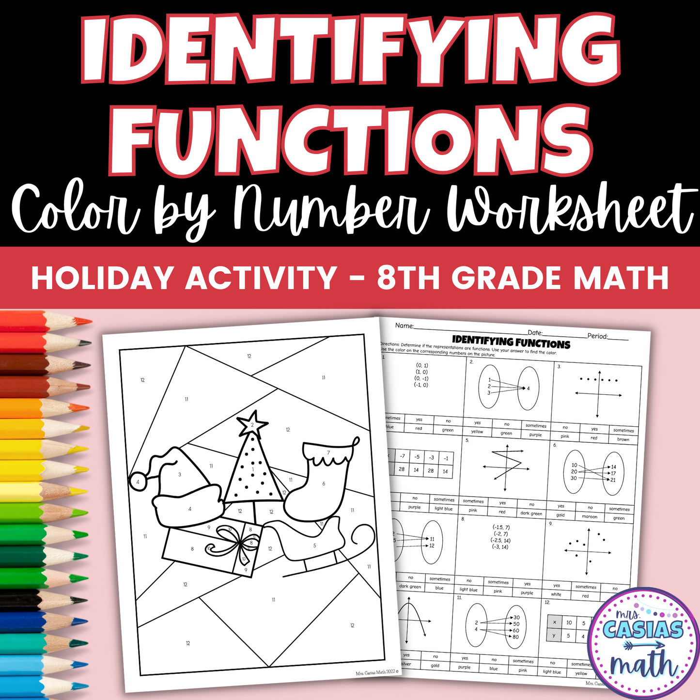 8th Grade Math Christmas Activity Identifying Functions Coloring Worksheet