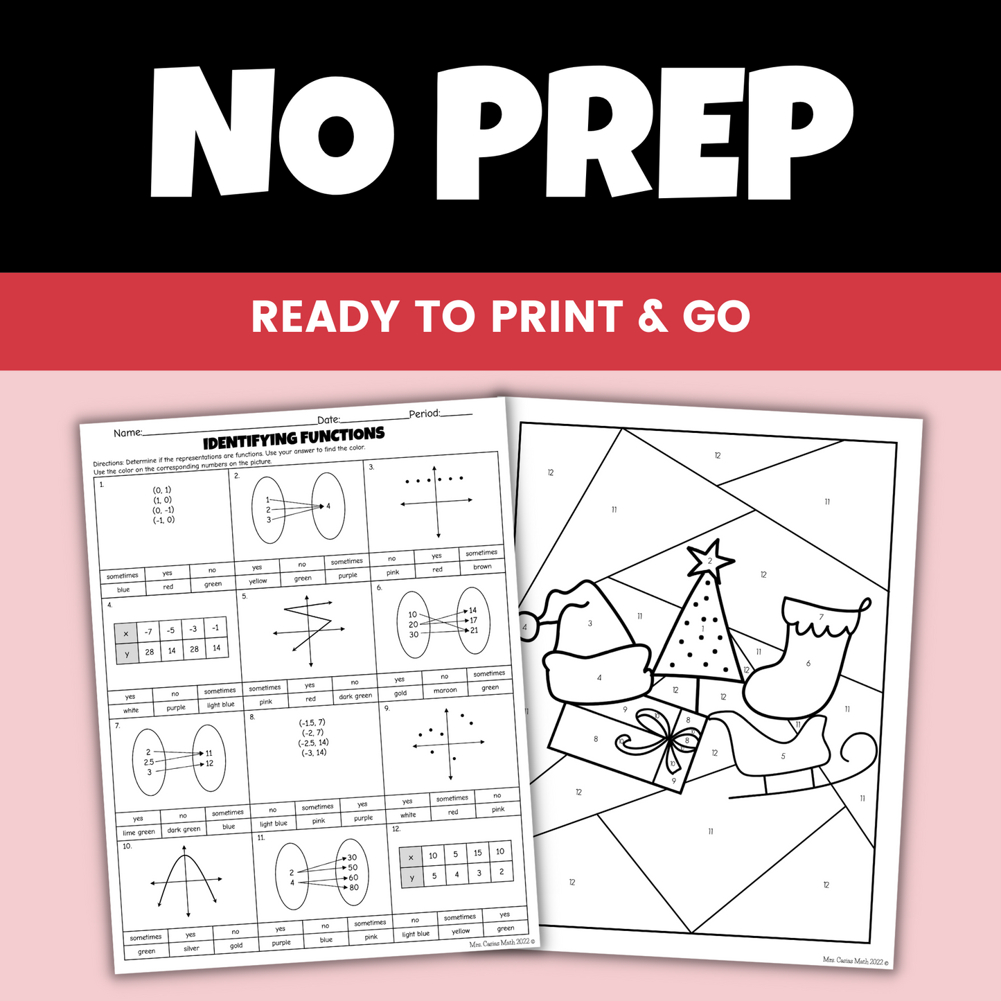 8th Grade Math Christmas Activity Identifying Functions Coloring Worksheet