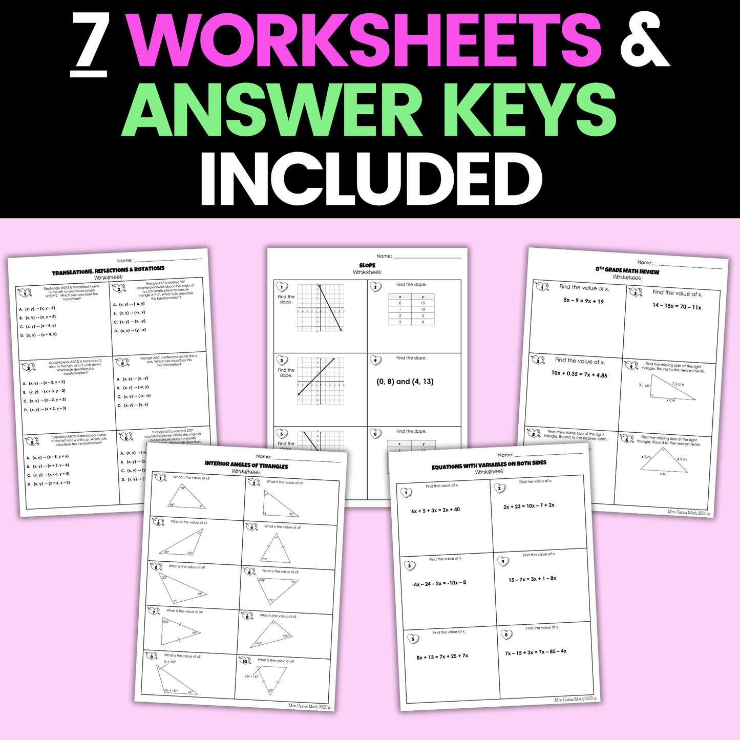 8th Grade Math Valentines Day Activities Digital and Worksheets BUNDLE