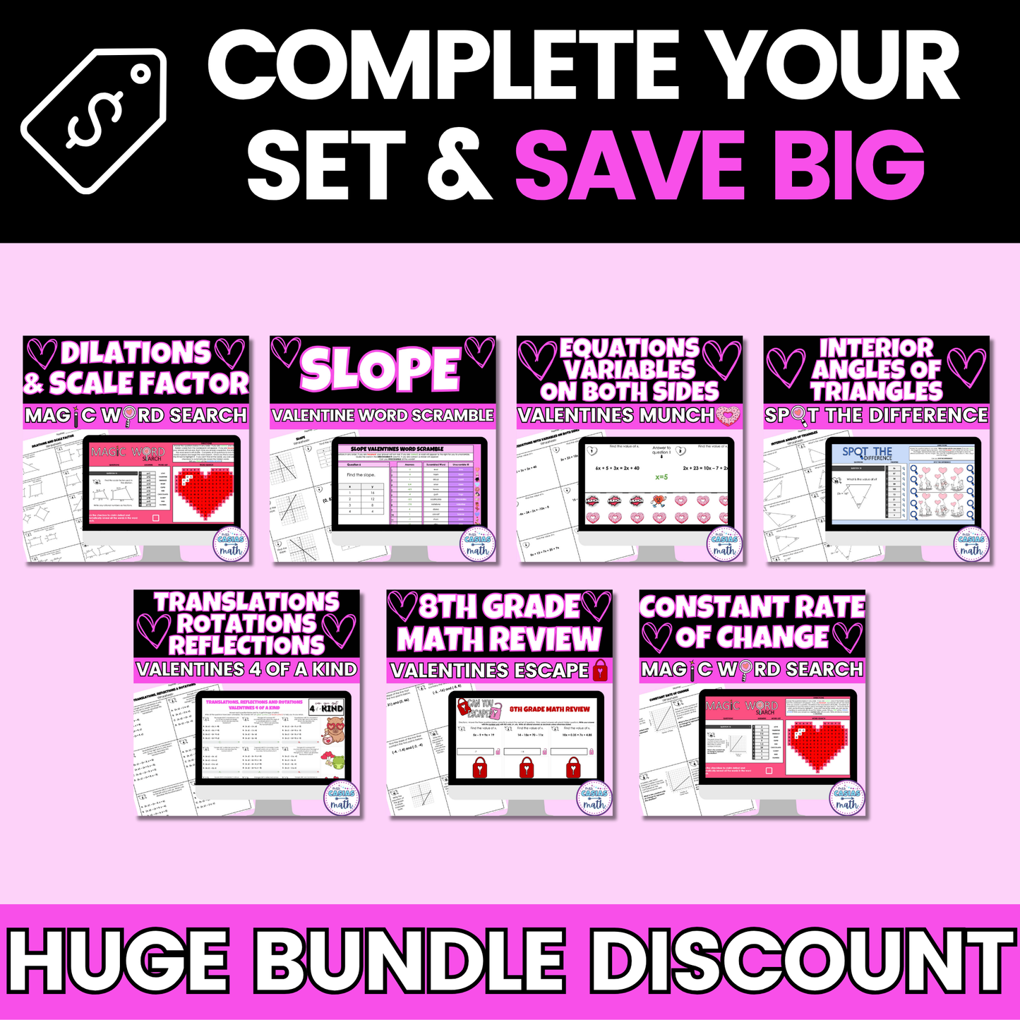 8th Grade Math Valentines Day Activities Digital and Worksheets BUNDLE
