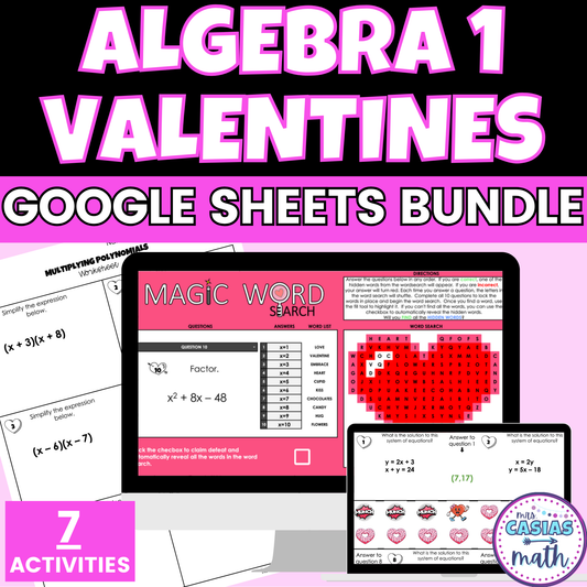 Algebra 1 Valentines Day Activities Digital and Worksheets BUNDLE