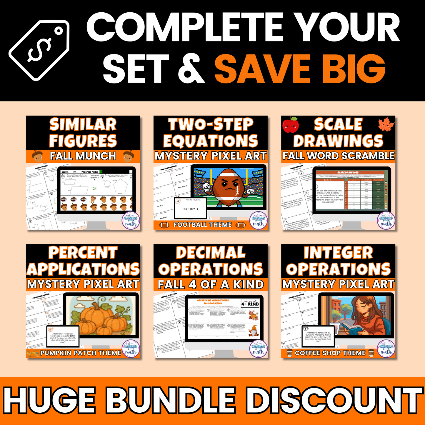 Fall Math Activities 7th Grade Google Sheets and Worksheets BUNDLE