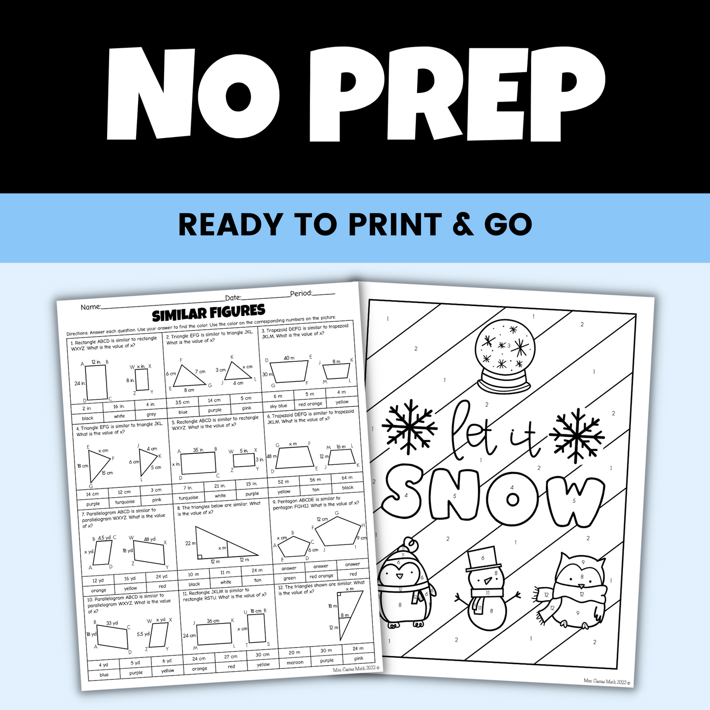 Winter 7th Grade Math Activity Similar Figures Coloring Worksheet