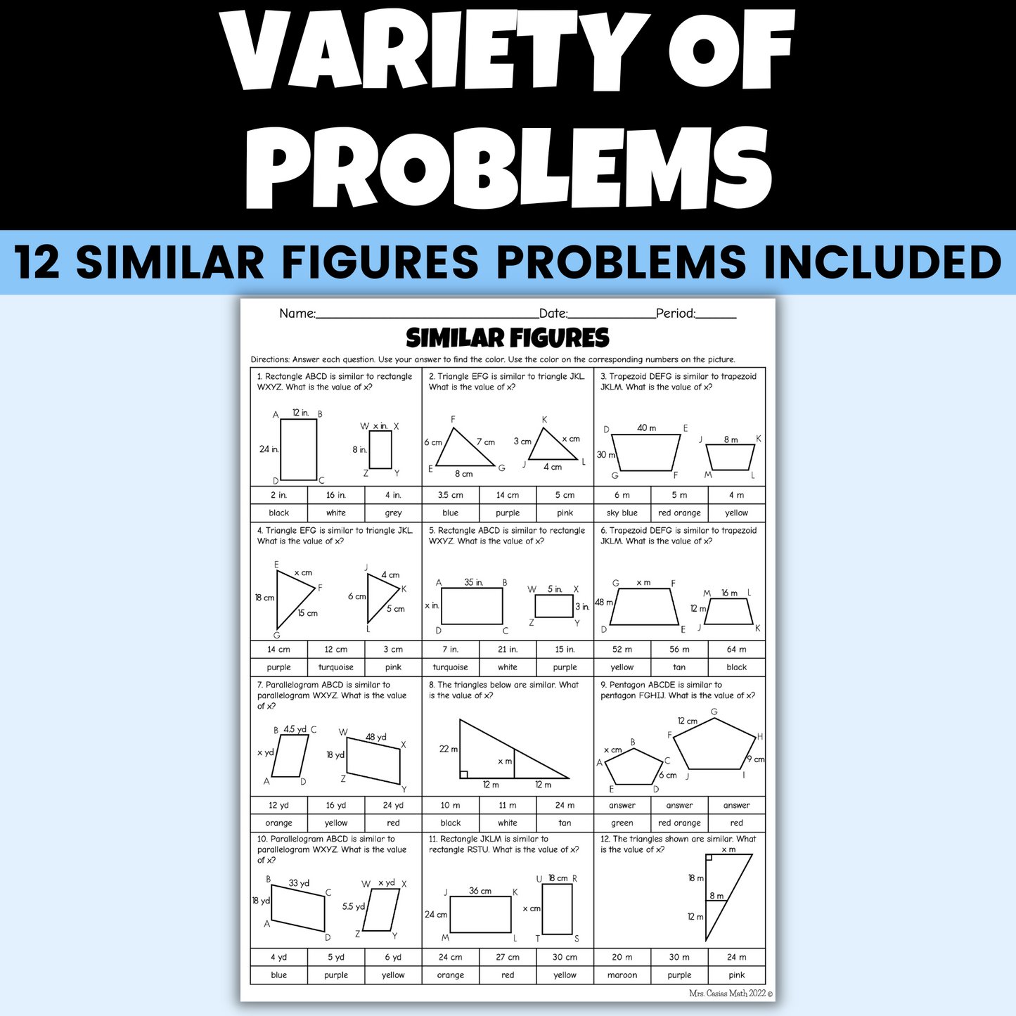 Winter 7th Grade Math Activity Similar Figures Coloring Worksheet