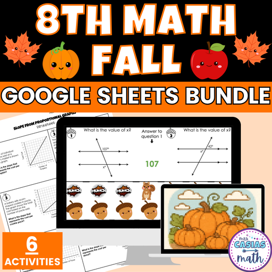 Fall Math Activities 8th Grade Google Sheets and Worksheets BUNDLE
