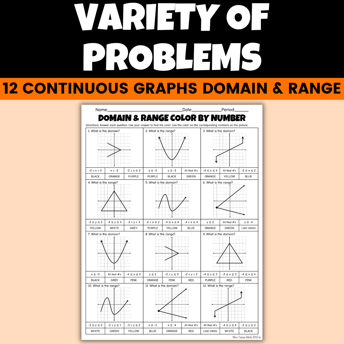 Algebra Halloween Activity Domain and Range Coloring Worksheet