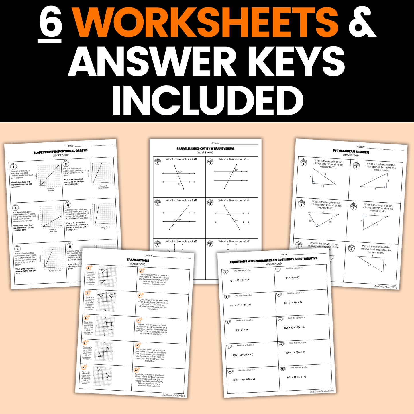 Fall Math Activities 8th Grade Google Sheets and Worksheets BUNDLE