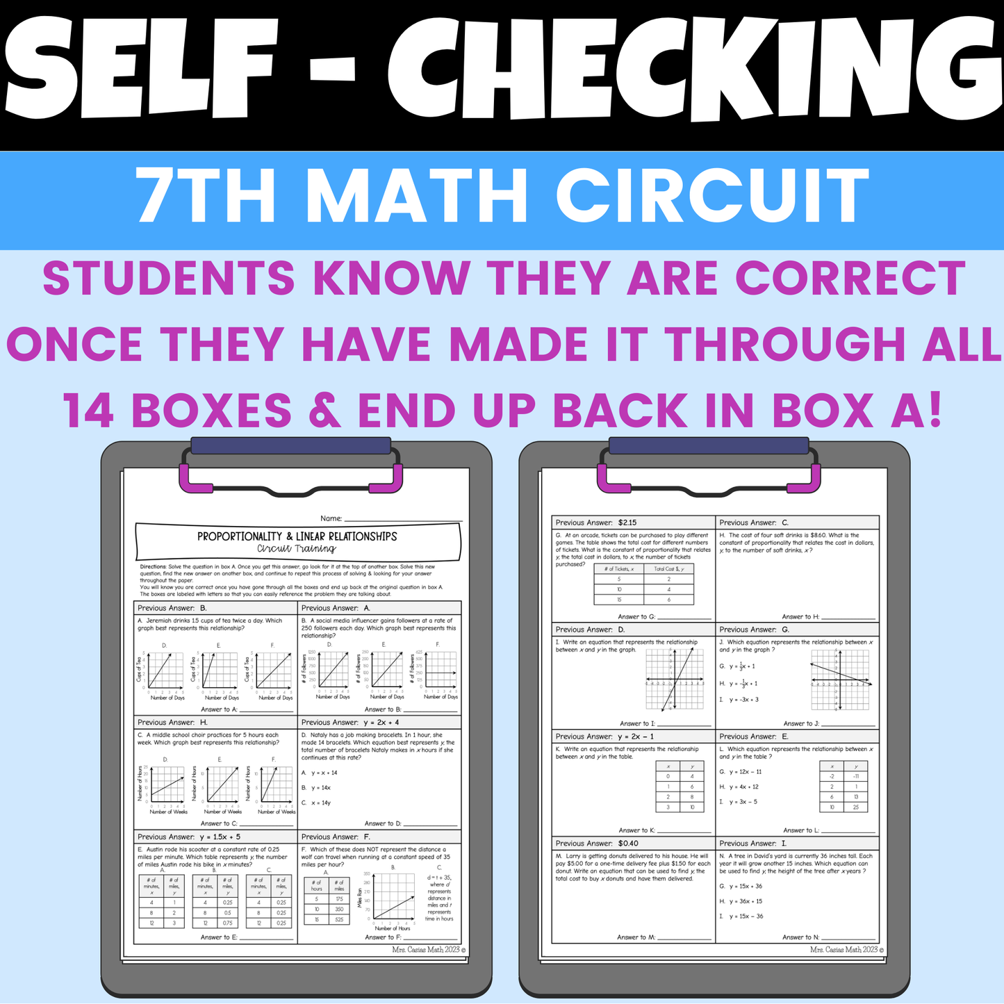 Proportionality Linear Relationships Worksheet Self Checking Activity 7th Math
