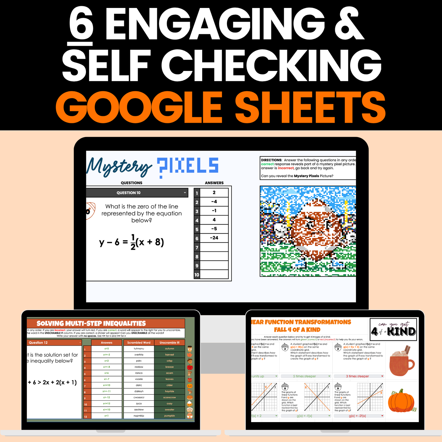 Fall Math Activities Algebra 1 Google Sheets and Worksheets BUNDLE