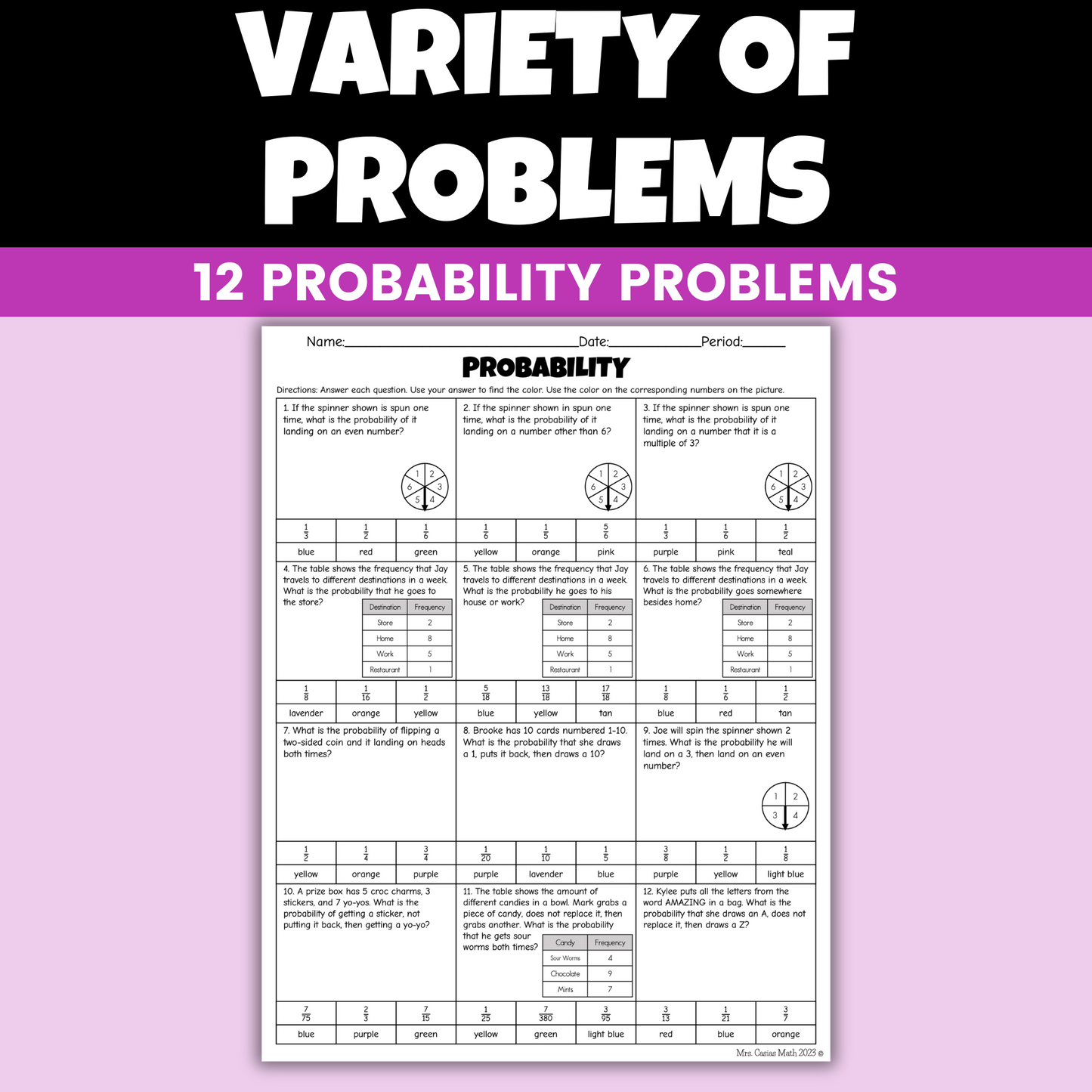 Probability Coloring Worksheet