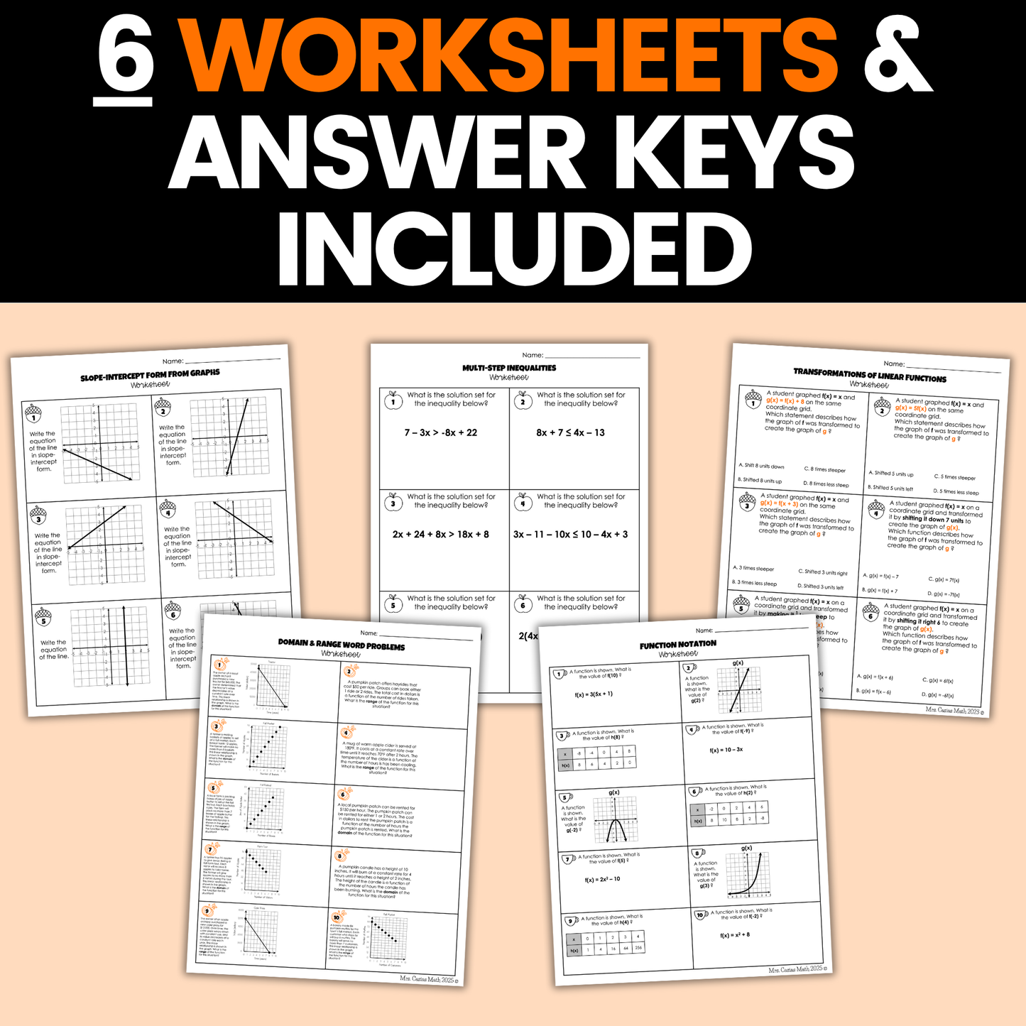Fall Math Activities Algebra 1 Google Sheets and Worksheets BUNDLE