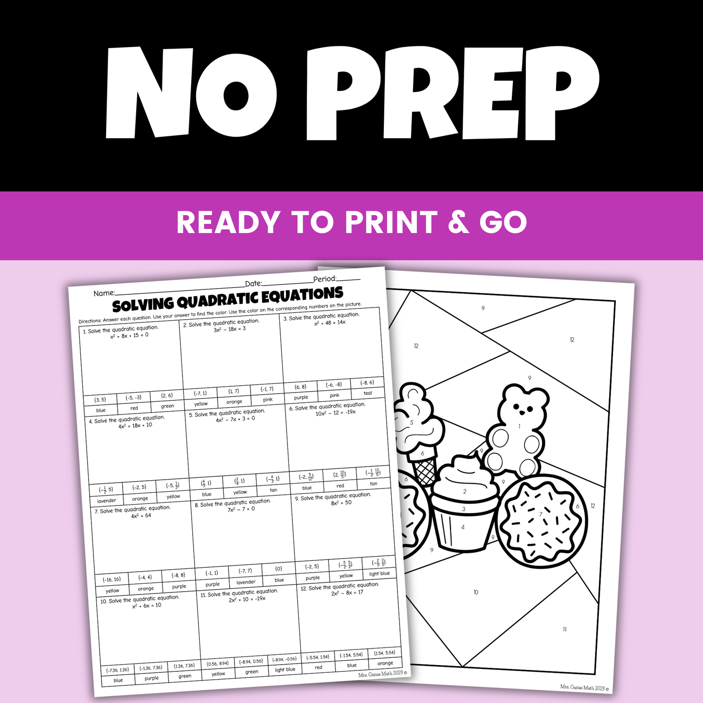 Solving Quadratic Equations Coloring Worksheet