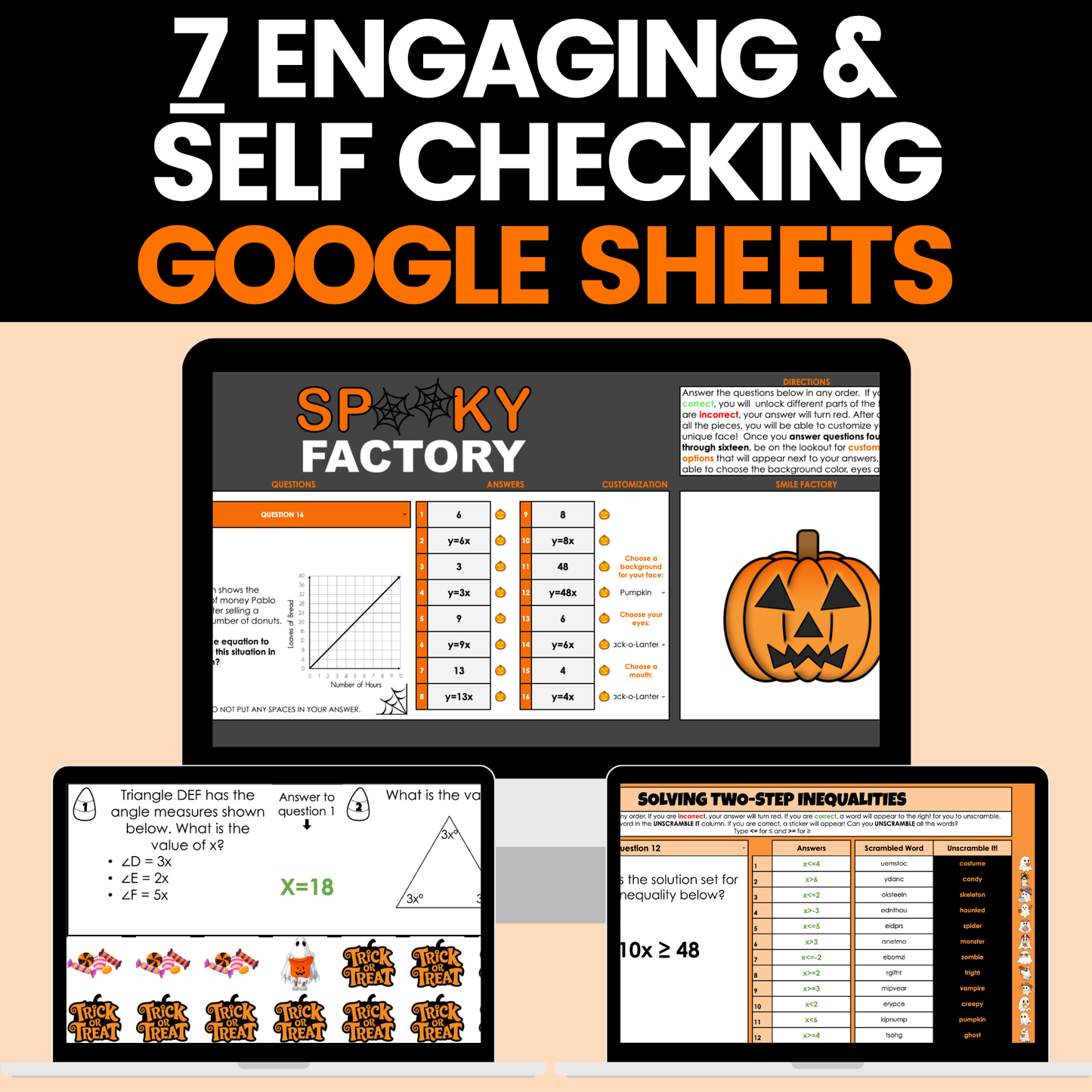 Halloween Math Activity Google Sheets and Worksheets BUNDLE 7th Math