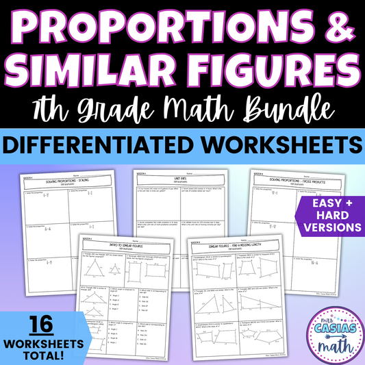 Proportions and Similar Figures Differentiated Worksheets BUNDLE 7th Grade Math
