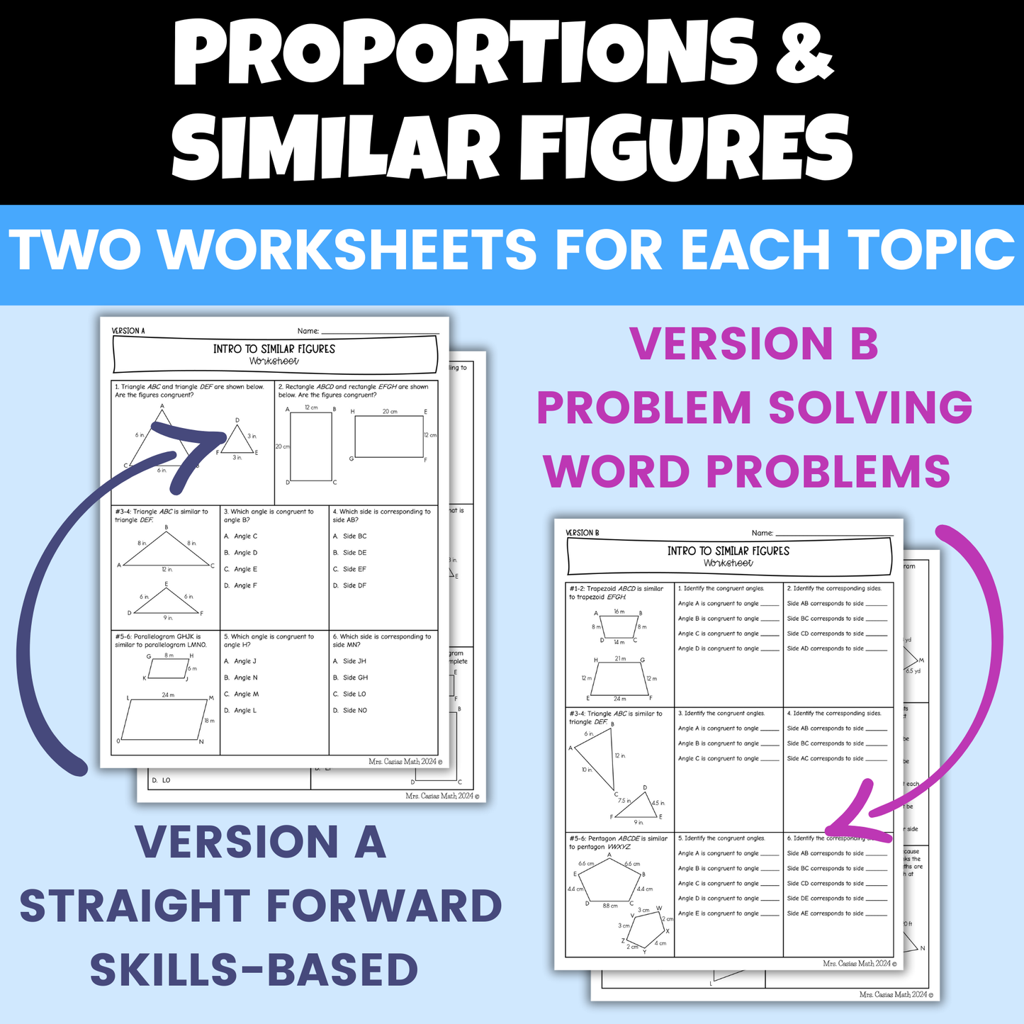 Proportions and Similar Figures Differentiated Worksheets BUNDLE 7th Grade Math