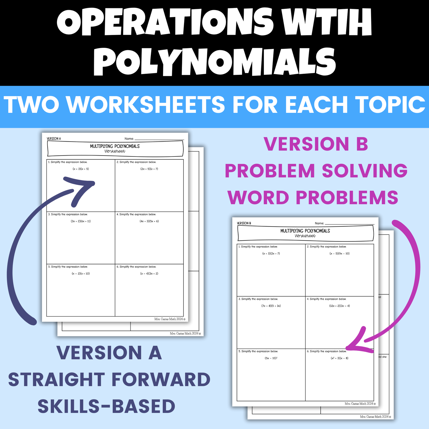 Operations with Polynomials Algebra 1 Differentiated Worksheets BUNDLE