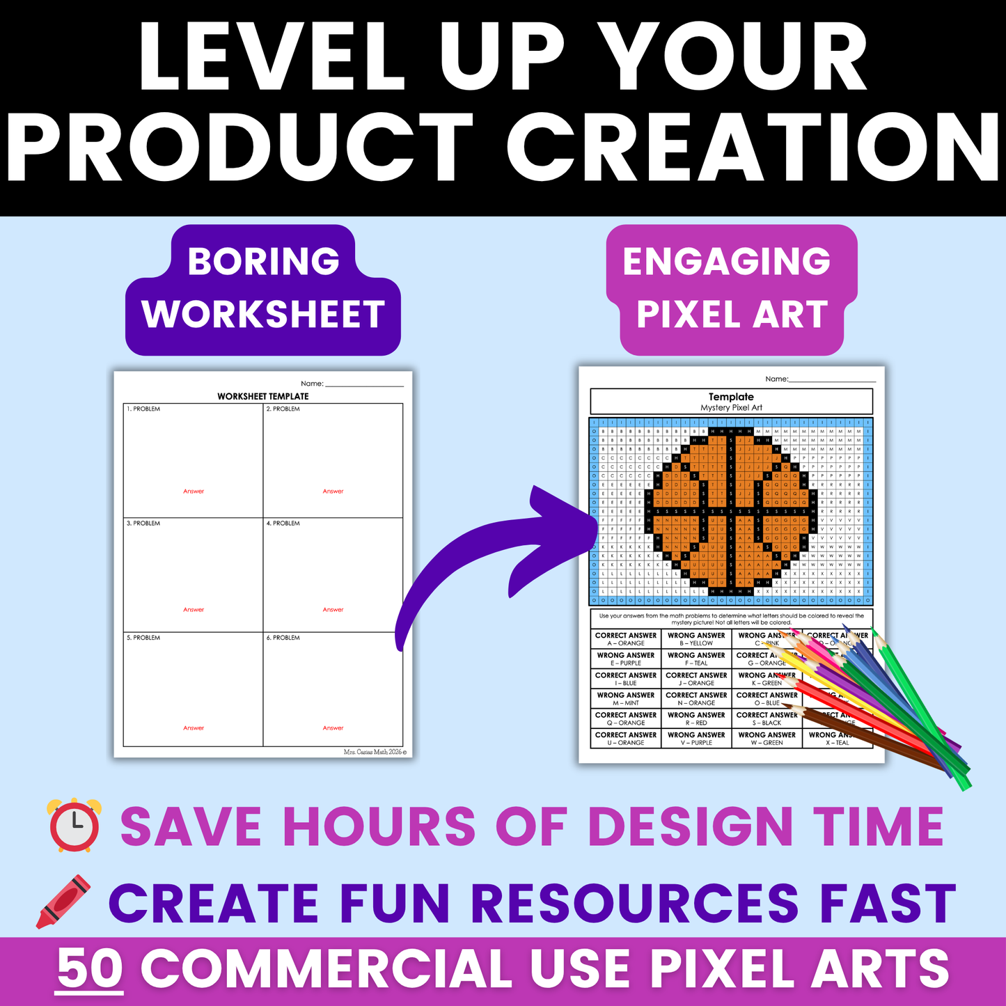 Pixel Art Grid Color Page Worksheet Templates Commercial Use MEGA BUNDLE