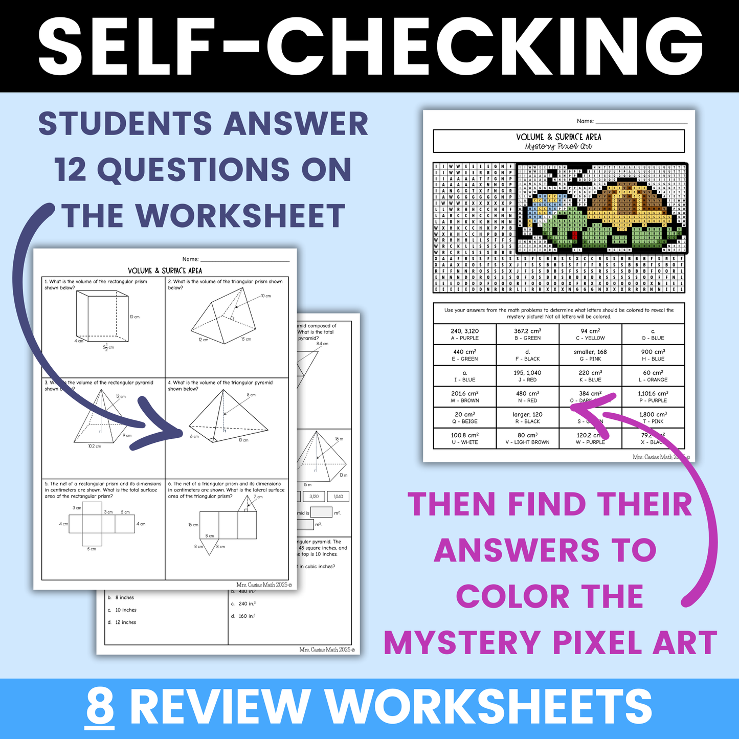 7th Grade Math STAAR Review Worksheets - Fun Mystery Pixel Art Activities