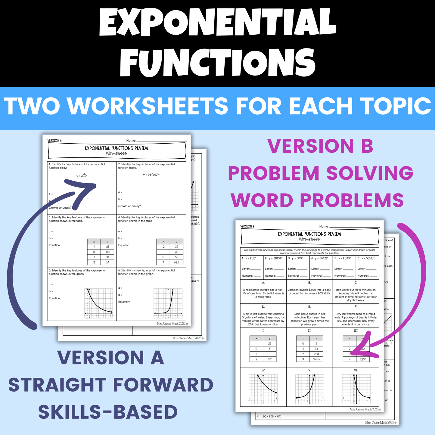 Exponential Functions Algebra 1 Differentiated Worksheets BUNDLE