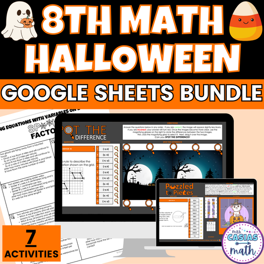 Halloween Math Activity Google Sheets and Worksheets BUNDLE 8th Math