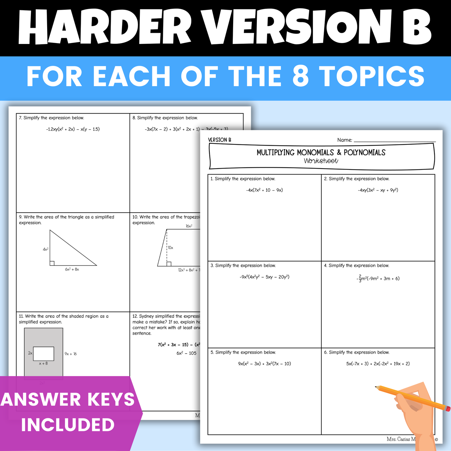 Operations with Polynomials Algebra 1 Differentiated Worksheets BUNDLE