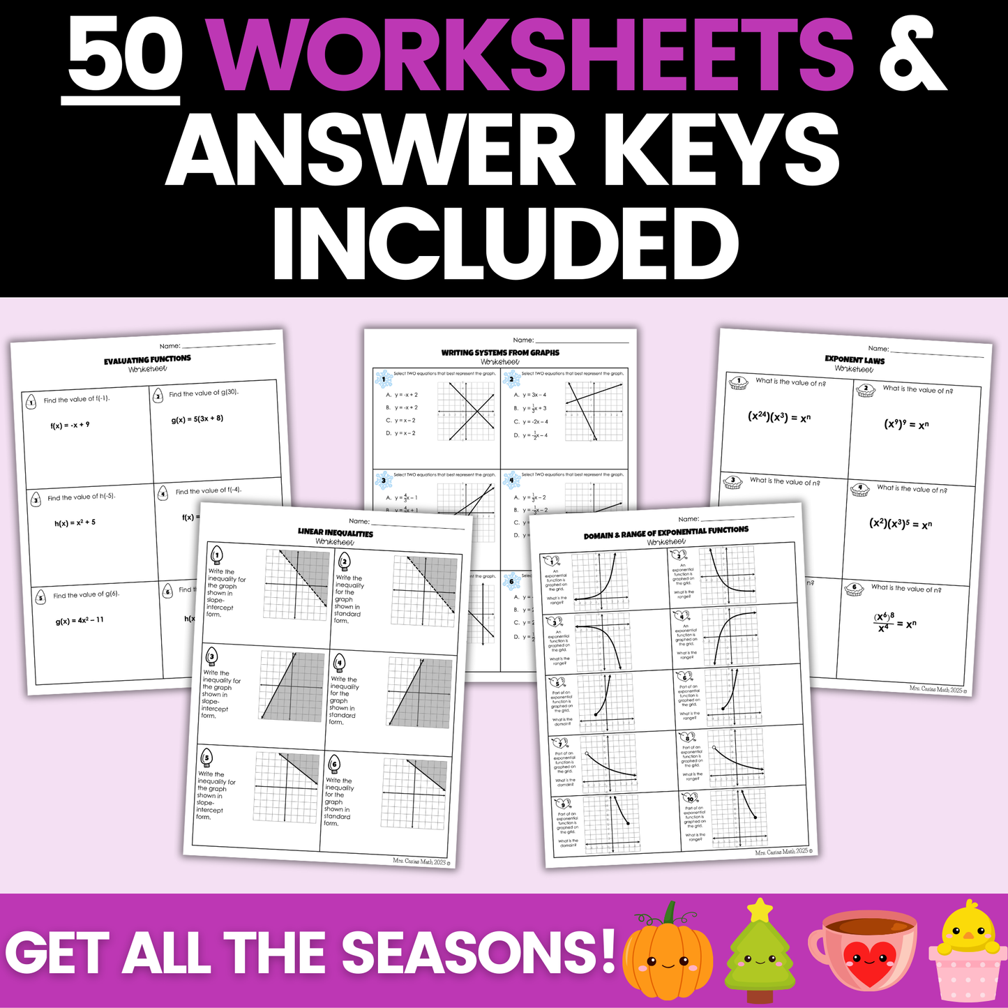 Algebra 1 Seasonal Holidays Math Activities Mega Bundle Digital and Worksheets