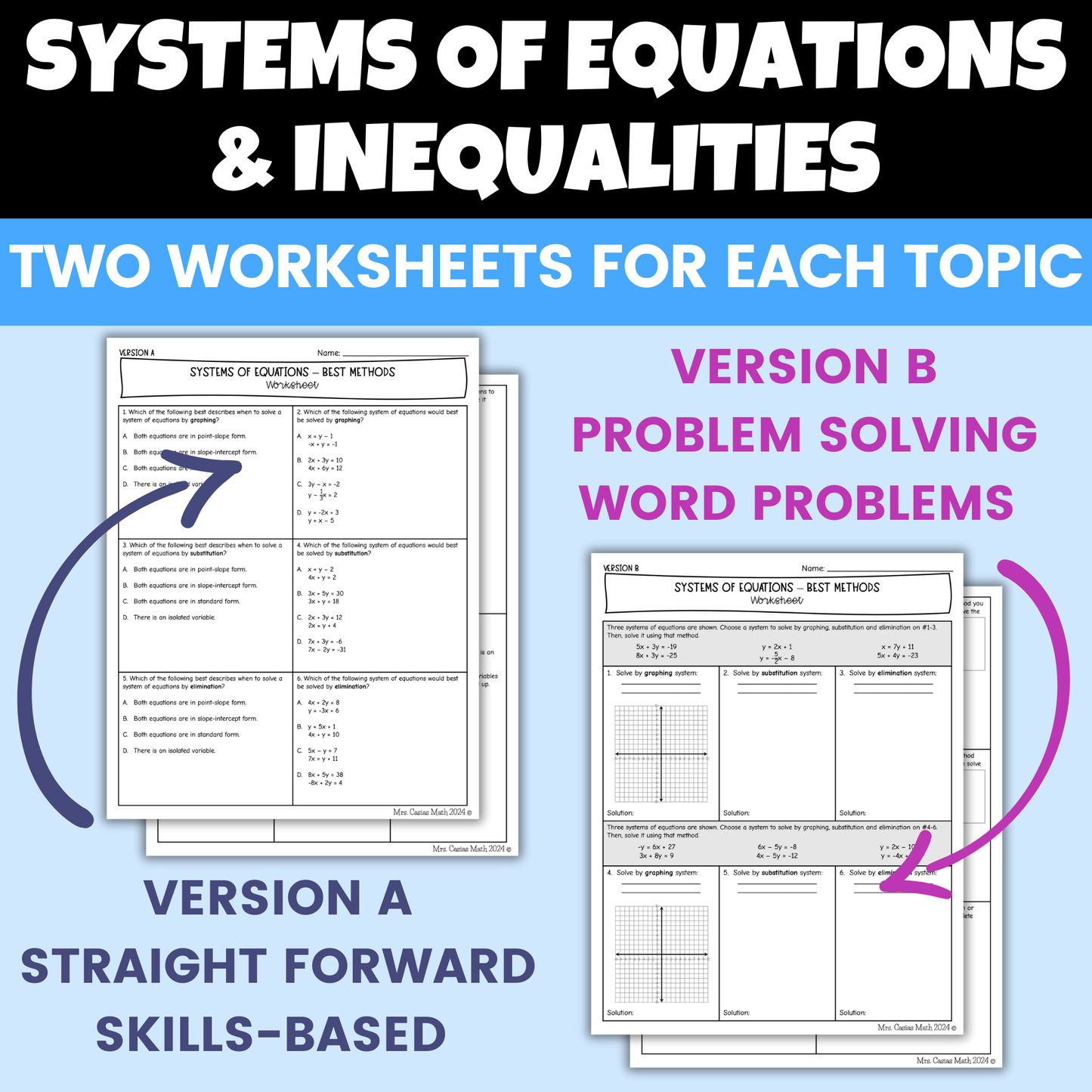 Systems of Equations and Inequalities Algebra 1 Differentiated Worksheets BUNDLE