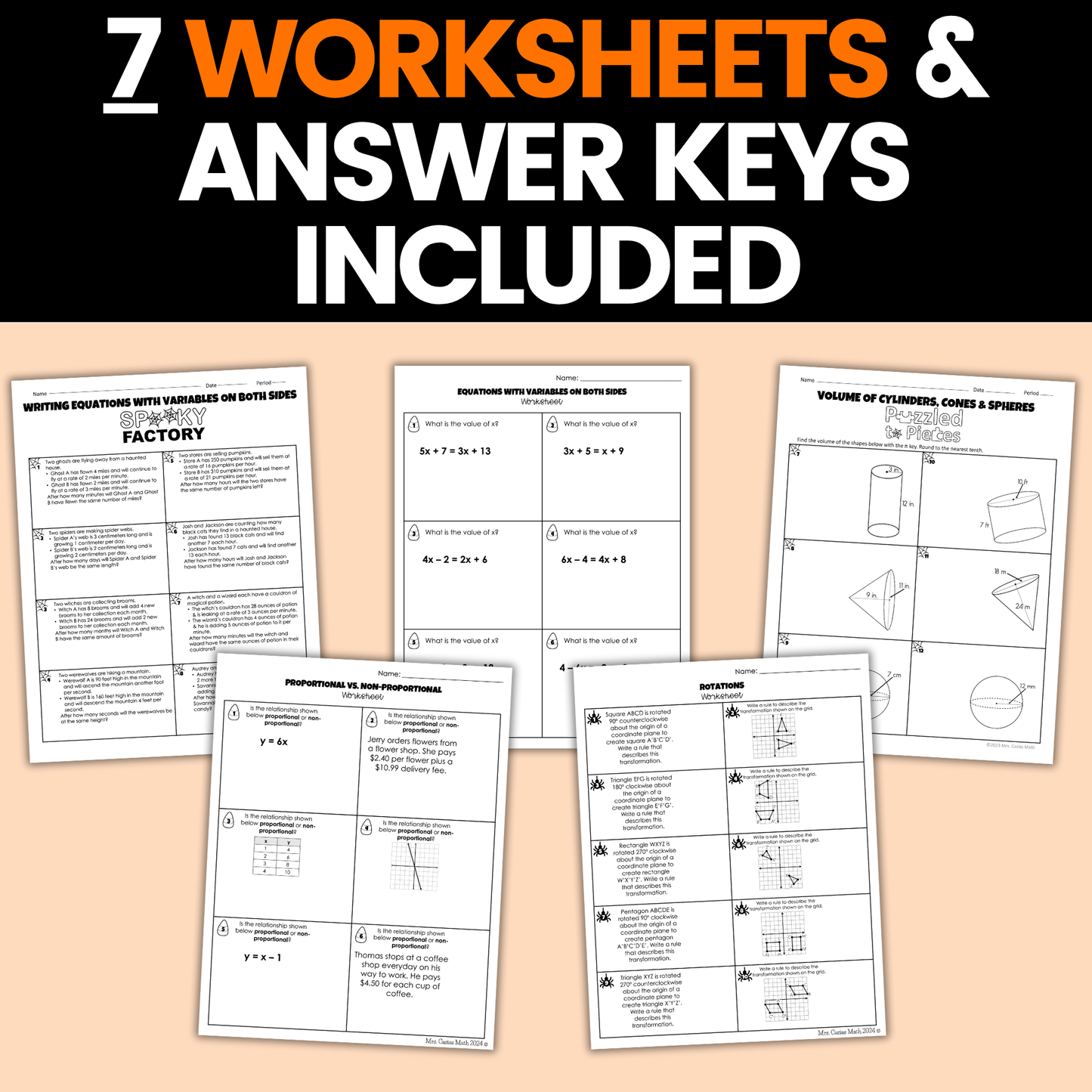 Halloween Math Activity Google Sheets and Worksheets BUNDLE 8th Math