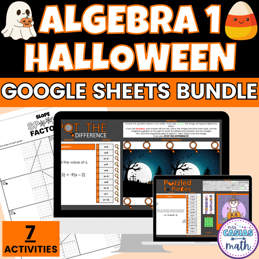 Halloween Math Activity Google Sheets and Worksheets BUNDLE Algebra 1
