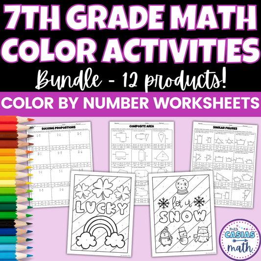 7th Grade Math Seasonal Coloring Activity Worksheets Bundle