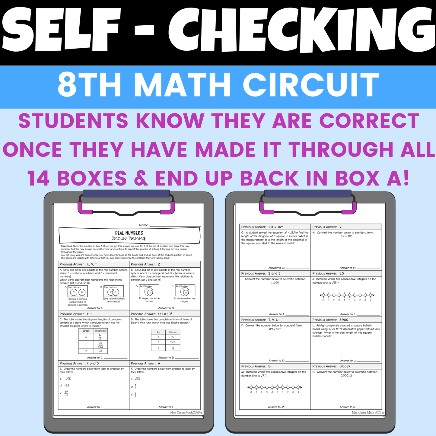 Real Numbers Worksheet Self Checking Circuit Activity 8th Grade Math