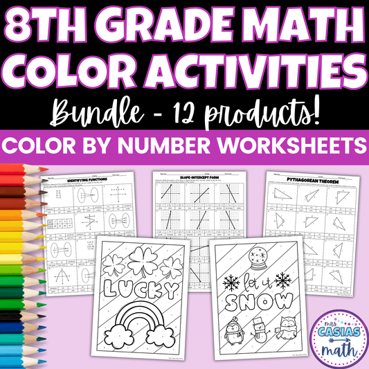 8th Grade Math Seasonal Coloring Activity Worksheets Bundle
