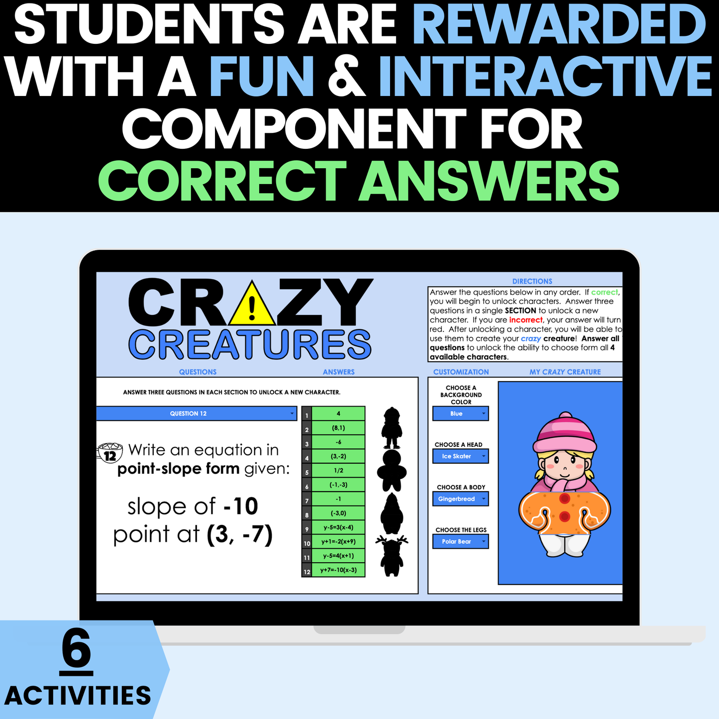 Algebra 1 Winter Activities Google Sheets and Worksheets BUNDLE