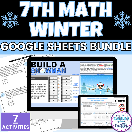 7th Grade Math Winter Activities Digital Google Sheets and Worksheets BUNDLE