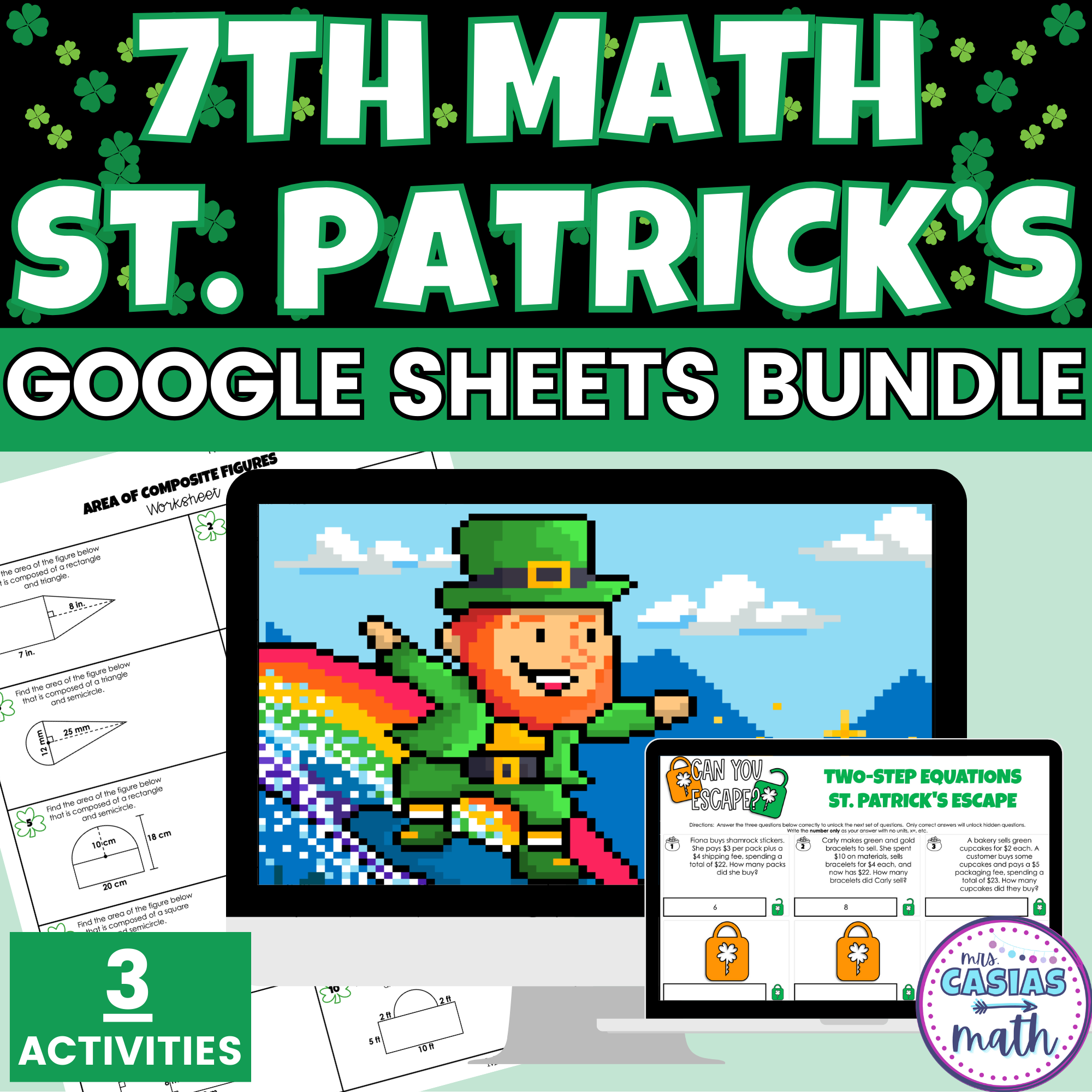 7th Grade Math St Patricks Activities Google Sheets Digital & Workshee ...