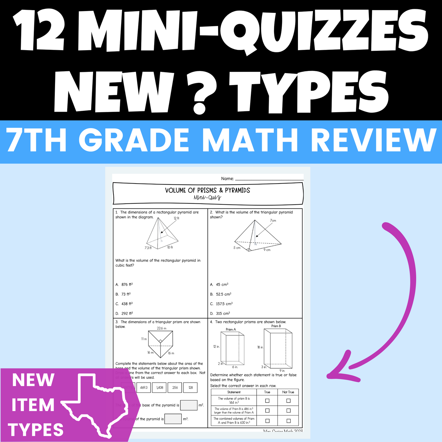 Mini Quizzes | 7th Grade Math State Test Prep | STAAR New Question Types