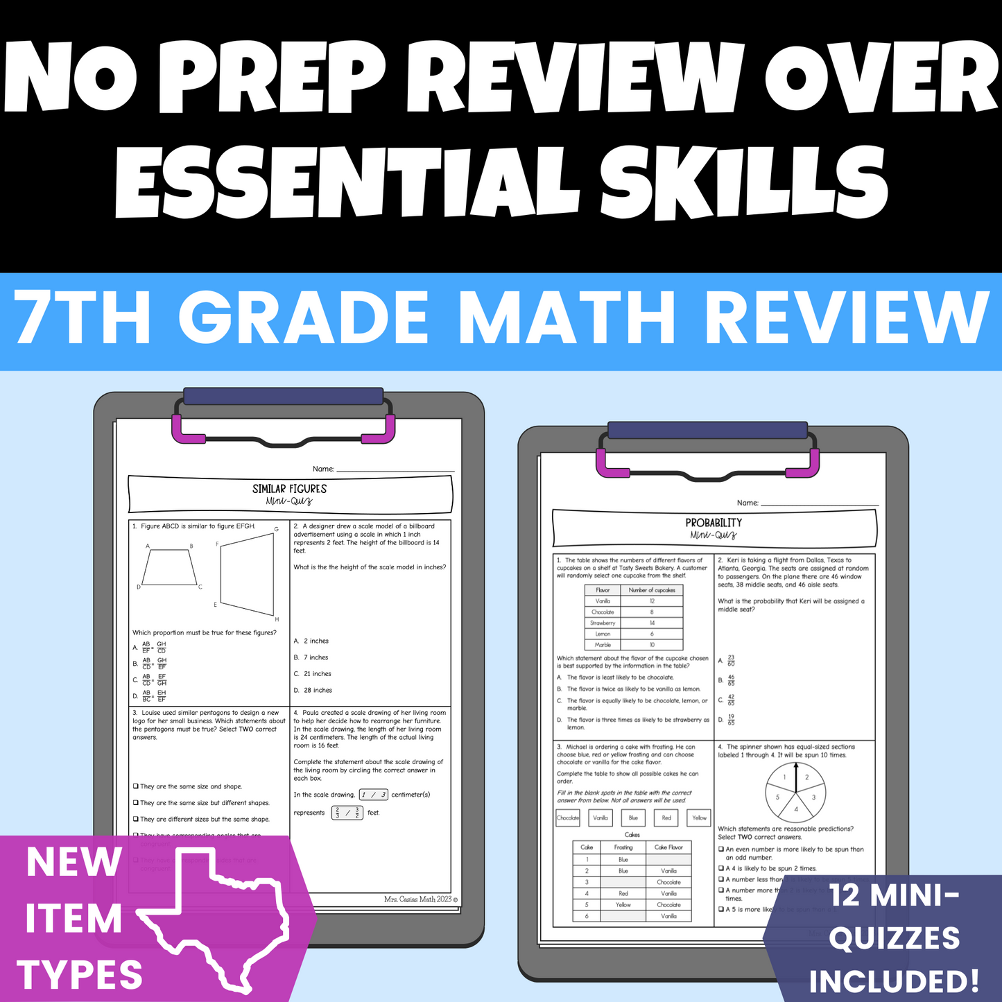 Mini Quizzes | 7th Grade Math State Test Prep | STAAR New Question Types