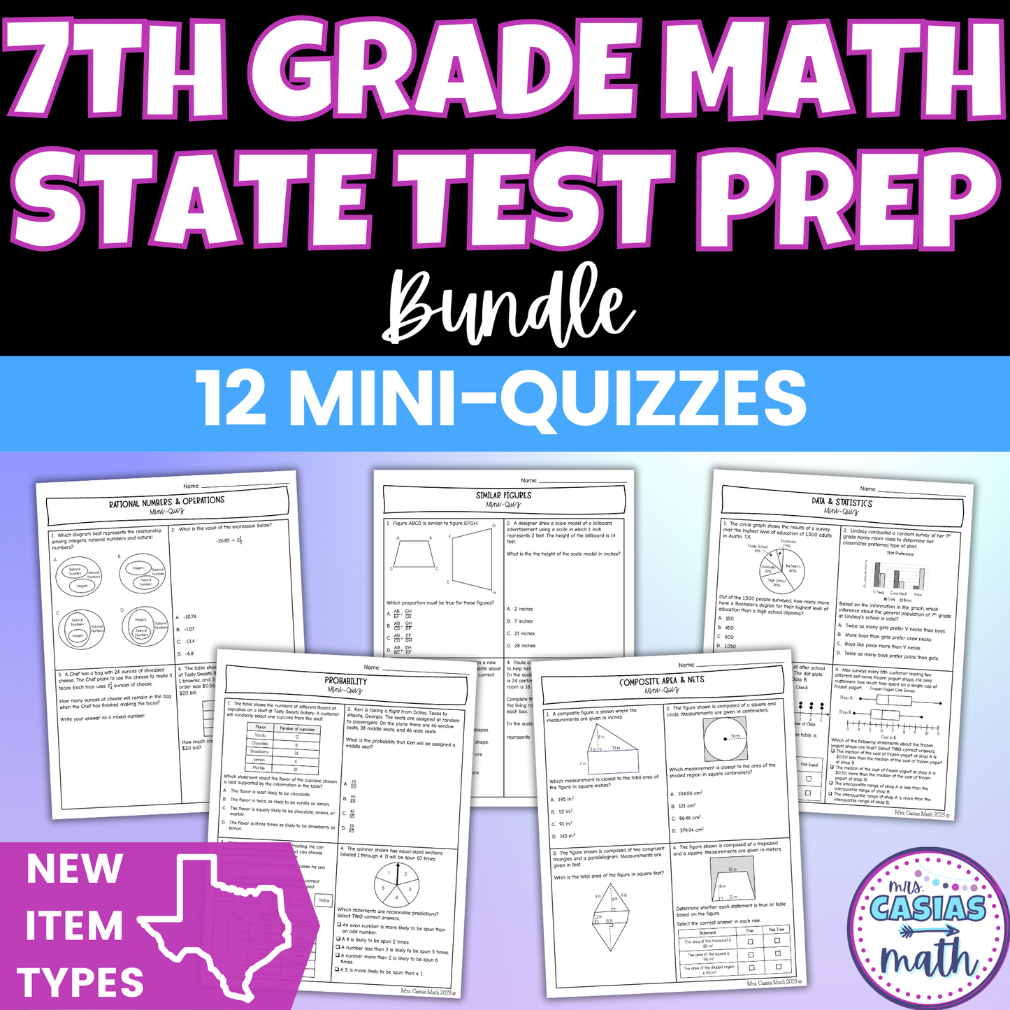 Mini Quizzes | 7th Grade Math State Test Prep | STAAR New Question Types