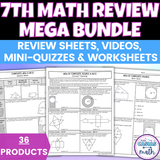 7th Grade Math STAAR Review BUNDLE - Review Sheets, Mini Quizzes, Worksheets