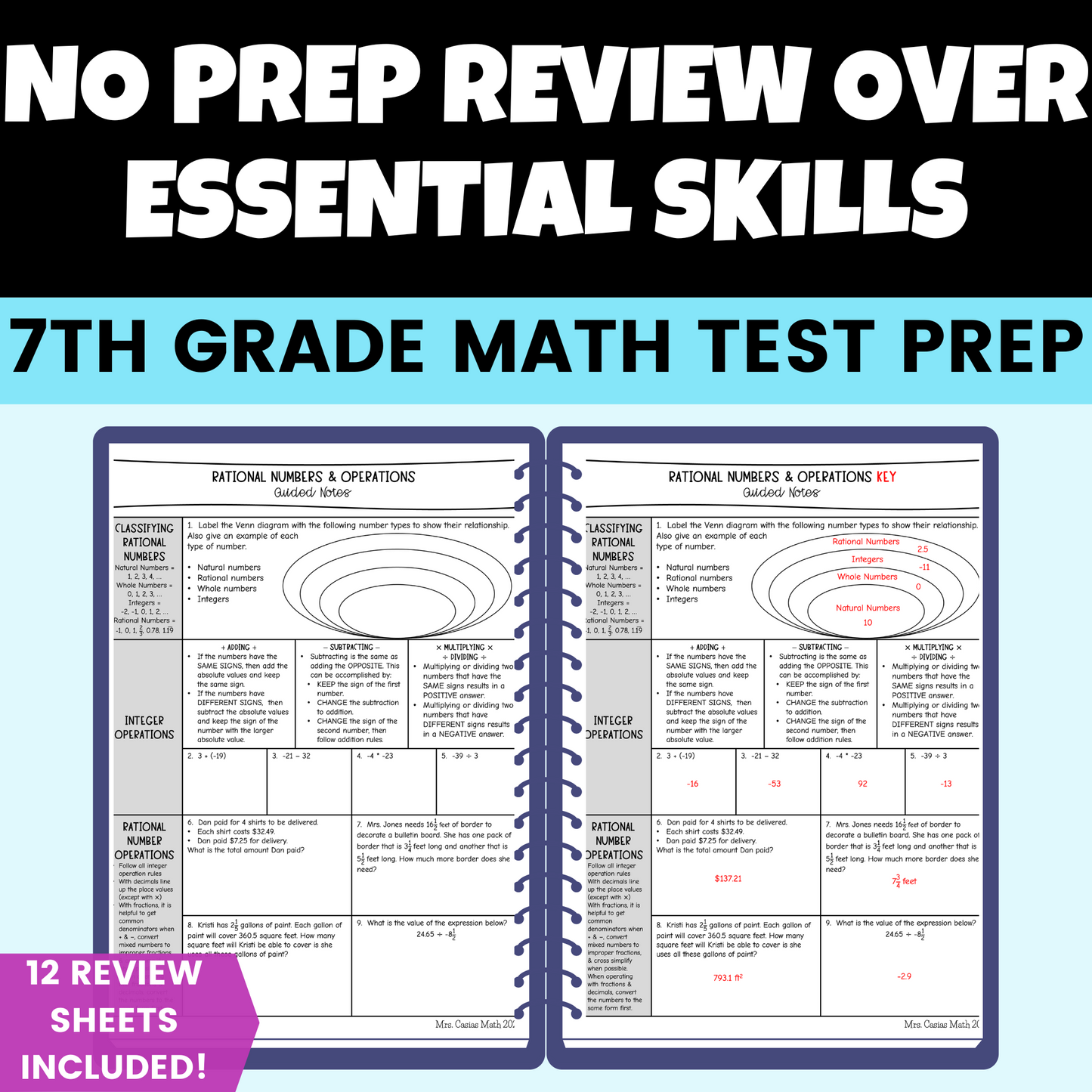7th Grade Math STAAR Test Review Sheets