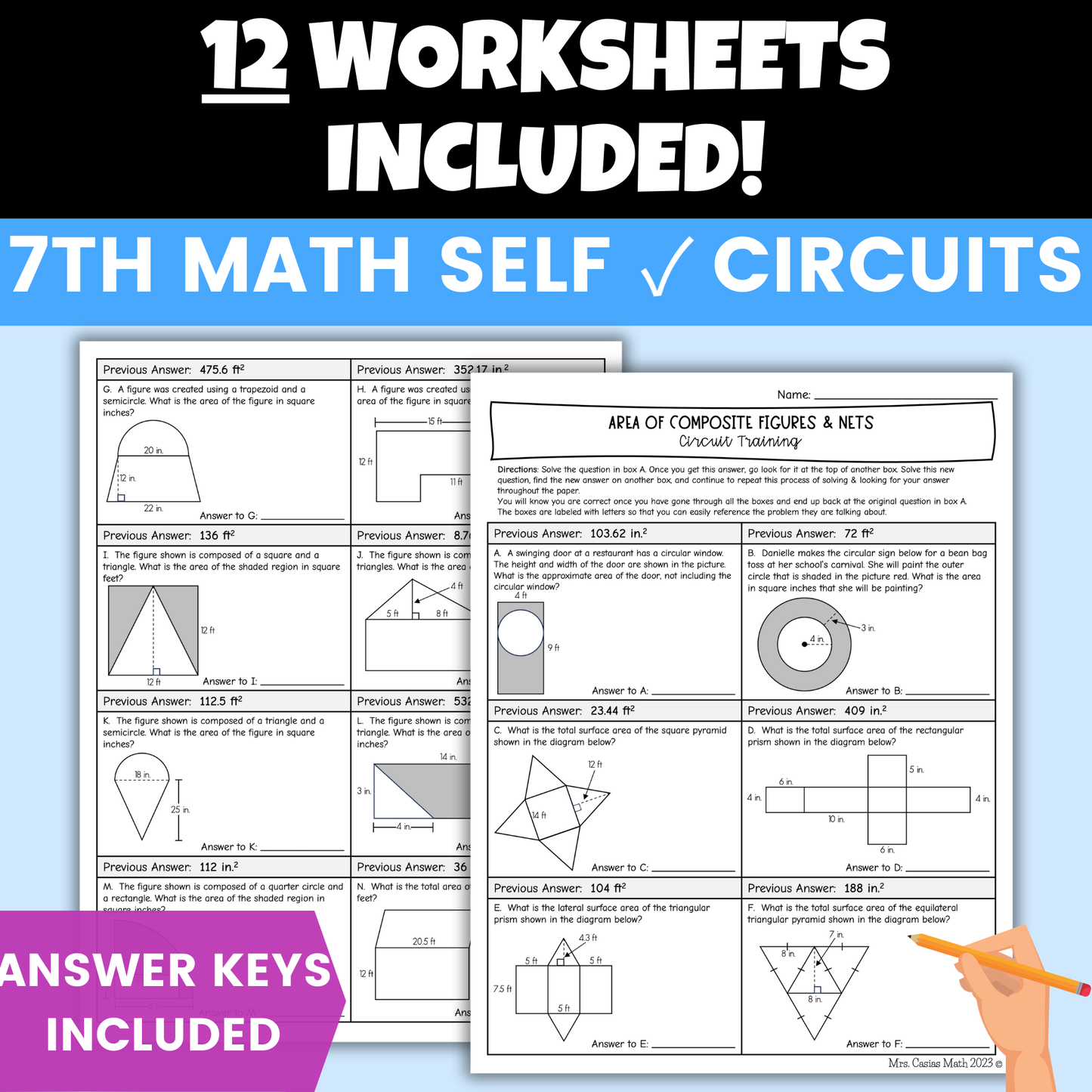 7th Grade Math Review Worksheets Self Checking Circuit Activities