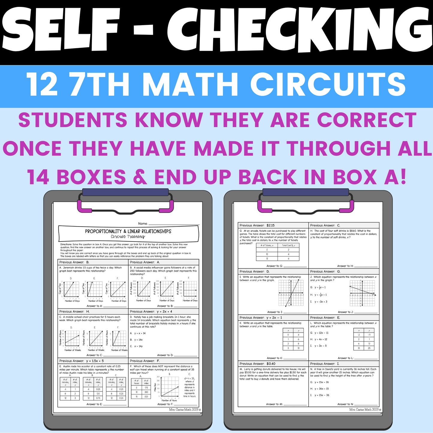 7th Grade Math Review Worksheets Self Checking Circuit Activities