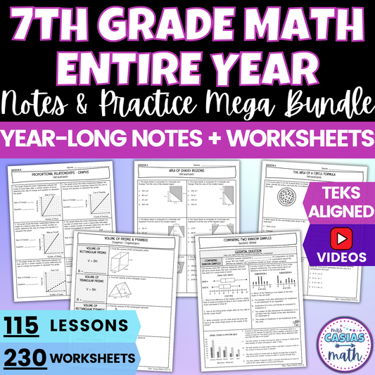 7th Grade Math Guided Notes and Differentiated Worksheets Mega Bundle Entire Year
