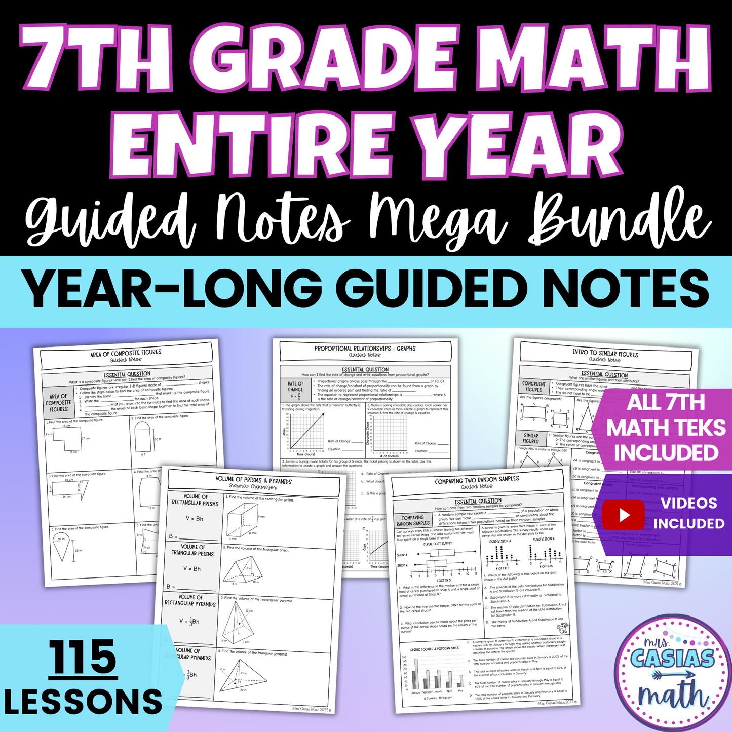 7th Grade Math Guided Notes Lessons BUNDLE Entire Year