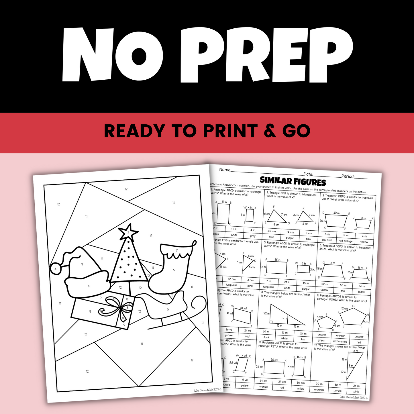 Winter Christmas Math Activities Coloring Worksheets 7th Grade Math